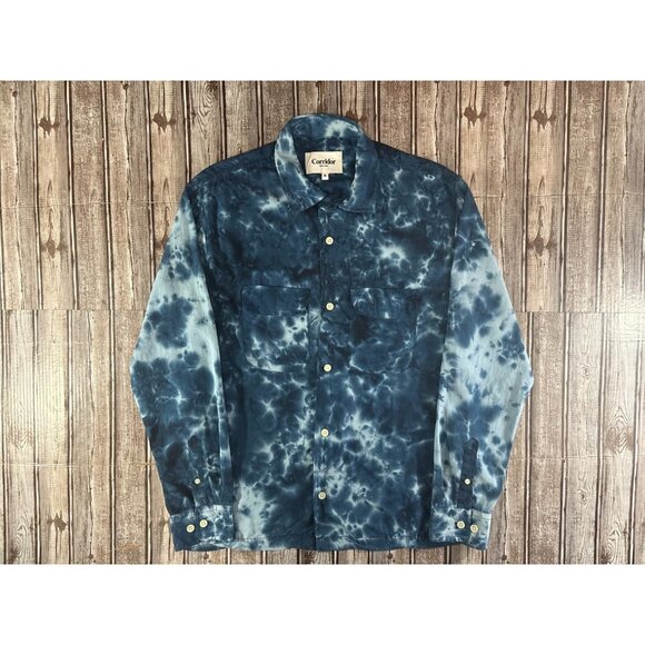 Corridor Tie Dye Camp Collar Shirt overshirt size M color navy - Picture 7 of 8